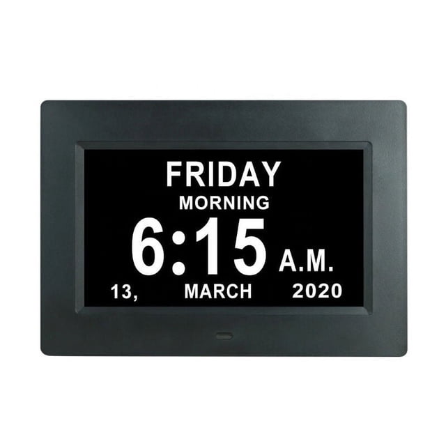 Reloj de calendario digital de una pieza de 7 pulgadas con fecha y hora, reloj de Alzheimer para padres, máquina de recordatorio de medicamentos para abuelos y niños, negro, 204 × 143 × 24 mm