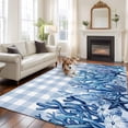 thumbnail image 3 of Summer Ocean Coral Washable Living Room Rugs 5'x8', Nautical Sea Watercolor Blue Starfish Shell Plaid Low Pile Throw Large Area Rug Non-Slip Sturdy Edge Binding Carpet for Living Room Kitchen Office, 3 of 9