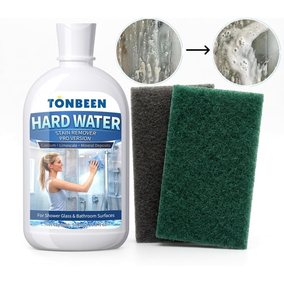 Hard Water Stain Remover Paste with Polishing Pads – Calcium & Limescale Cleaner for Shower Glass, Shower Doors & Tiles, Includes 800 & 1200 Grit Pads, 500ml,16.9fl oz