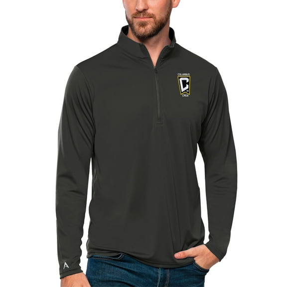 Men's Antigua Charcoal Columbus Crew Tribute Quarter-Zip Pullover Top