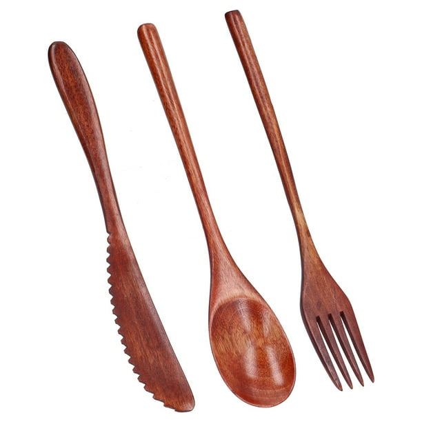 Cubiertos de Madera Cuchara de Madera Portátil de Teca para Almuerzos Escolares para Picnics para Comida Callejera para Barbacoas Juego de cubiertos de viaje Cuchara de madera Jueg ANGGREK Cocina, Decoración y Otros