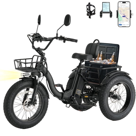 Skeri Electric Tricycle for Adults, 750W(Peak 1350W) Motor, 48V13Ah Battery, 20"x4" Folding Fat Tire 3-Wheel Electric Trike, 20MPH, Hydraulic Brakes, Rear Basket & Differential, UL2849