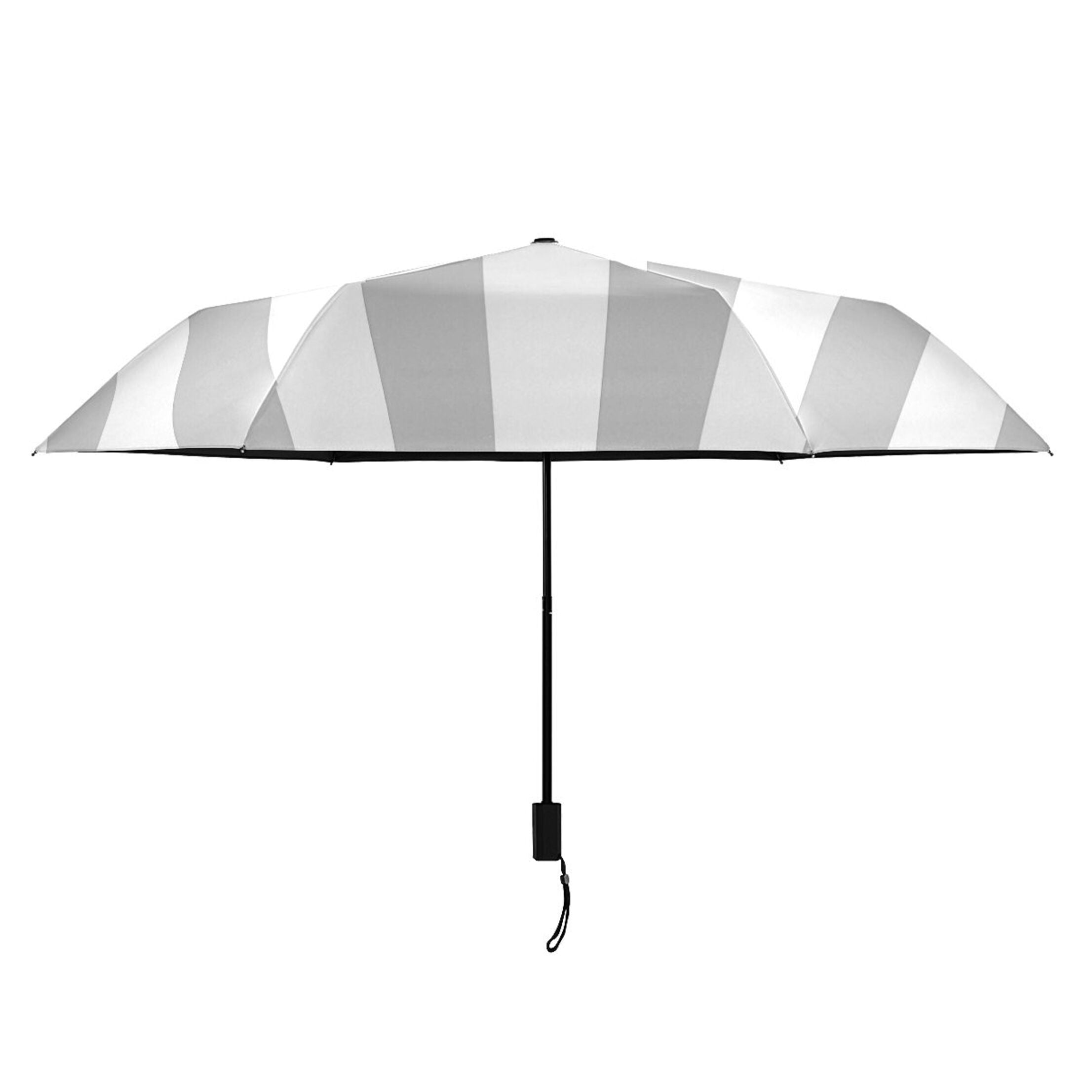 Silver Gray and White Stripes Compact Sun Umbrella Windproof Travel Umbrellas for Rain Strong Portable UV Protection