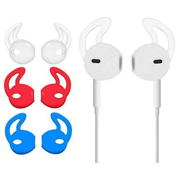 Ear Gel for Apple iPhone Earpod Cover Anti-Slip Silicone Soft Replacement Sport Earbud Tips for iPhone 7 / 6S / 6 Plus / 5S / 5C / 5 Comfortable 4 Pairs (Clear, Blue, Red, White)