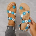 thumbnail image 5 of Summer Plus-size Ethnic Style Flower Clip-toe Beach Flat Sandals Sandals for Women 2025 Blue 40, 5 of 8