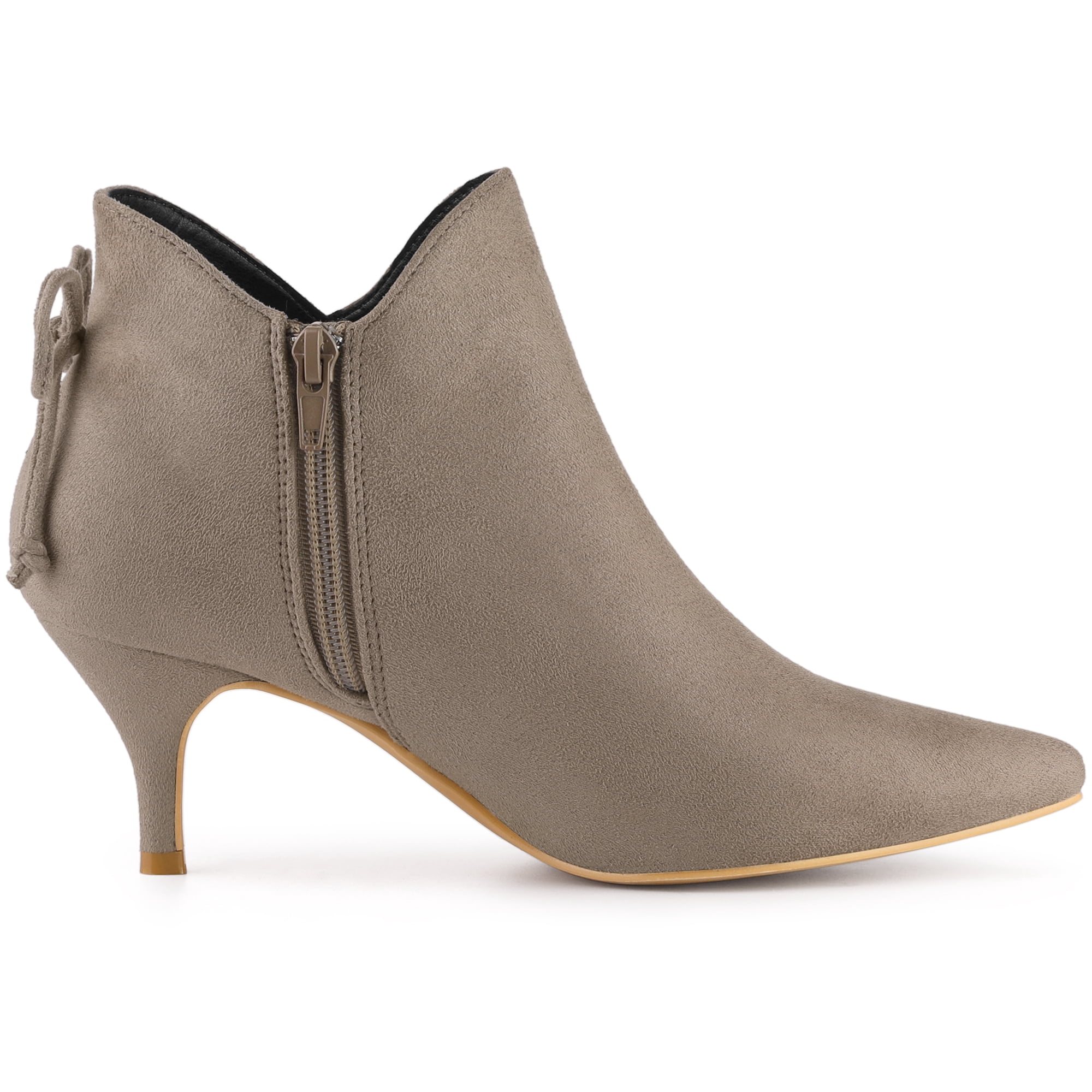 DARING DIVA Women's Pointy Toe Kitten Heel Ankle Booties Taupe 10