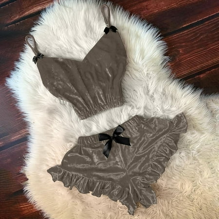 

Pxiakgy intimates for women Shorts Bowknot Camisole Stain VNeck Set Women Pajamas Grey + S