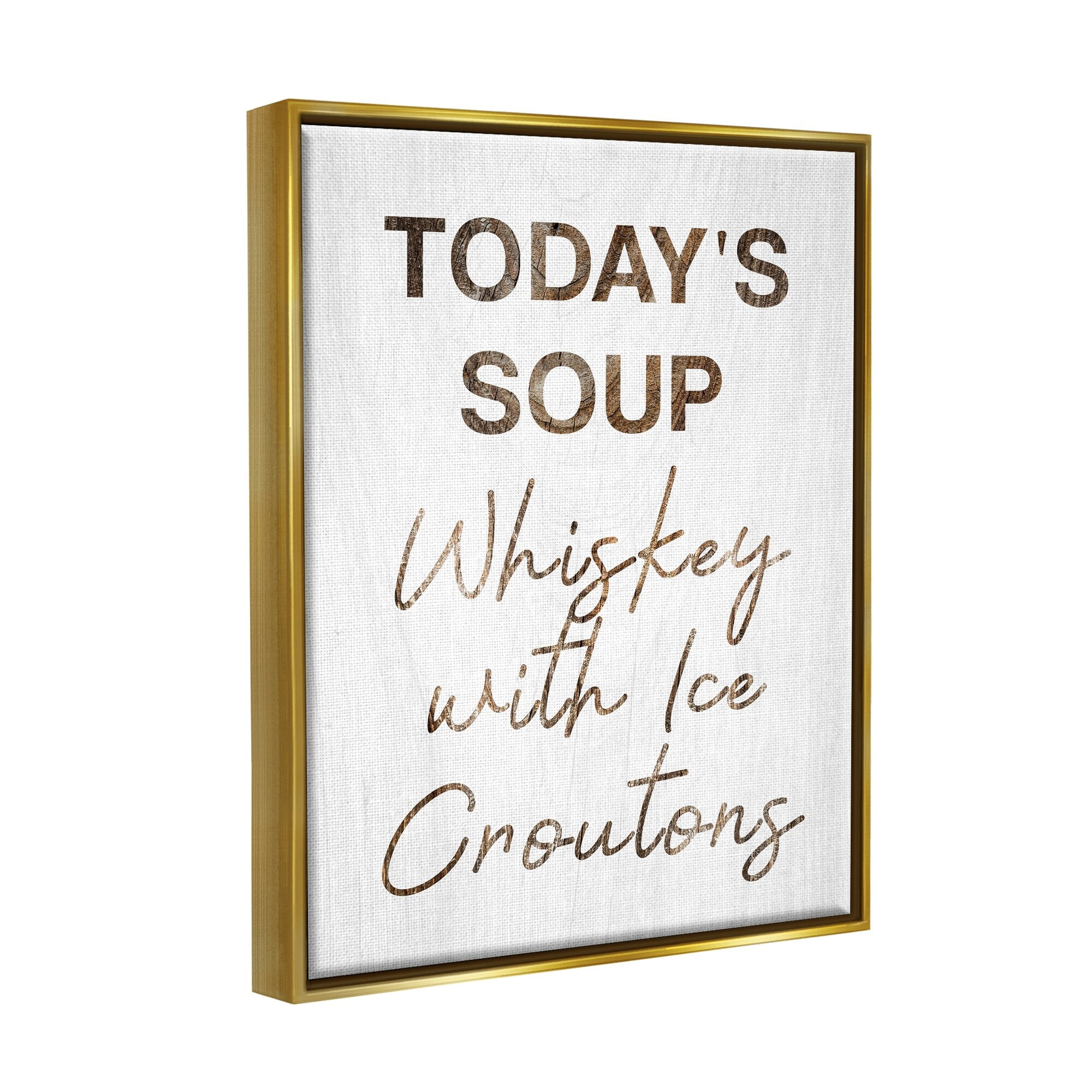 Stupell Industries Whiskey & Ice Croutons Witty Kitchen Cocktail Phrase Graphic Art Metallic Gold Floating Framed Canvas Print Wall Art, Design by Daphne Polselli