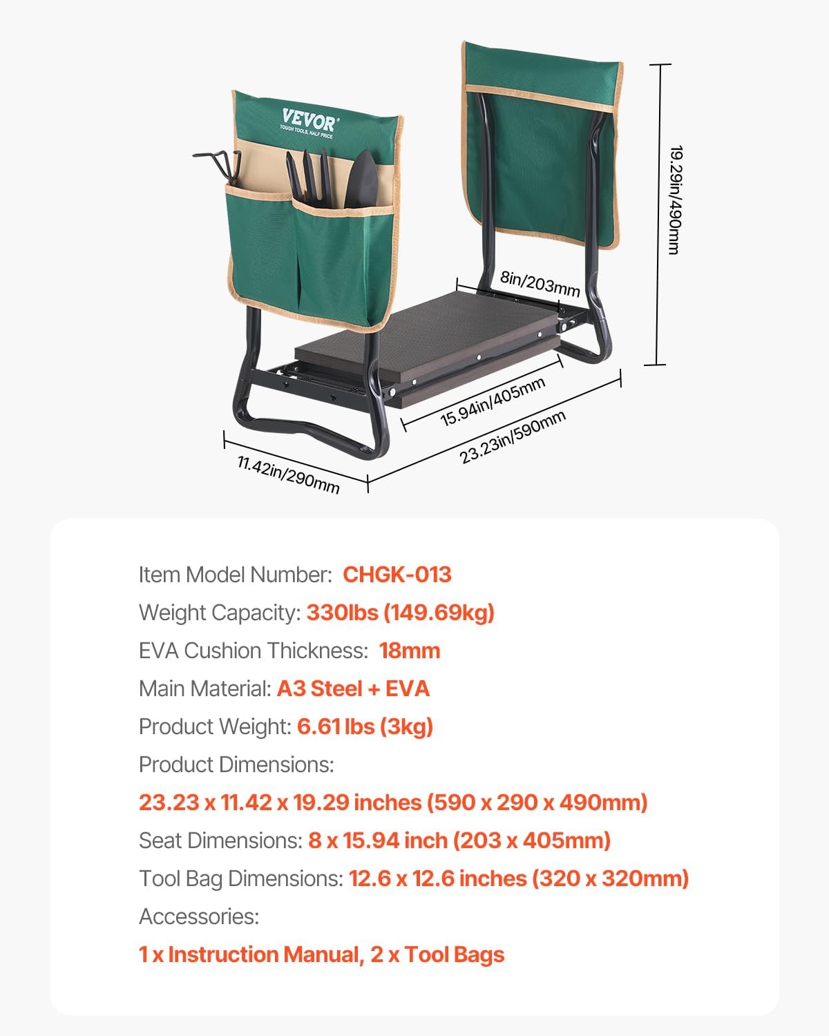 Colourfull Garden Kneeler and Seat, 330 lbs Load Capacity, 8" EVA Wide Pad, Foldable Garden Stool, Kneeling Bench for Gardening with Tool Bag, Gifts for Women, Grandparents, Seniors, Mom and Dad