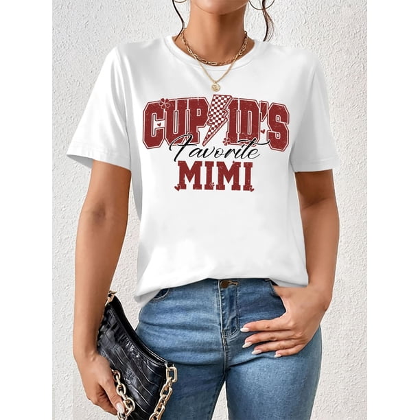 Chic Valentine's Day 'Cupid's Favorite Mimi' Women's Black T-Shirt - Stylish Love Expression, Casual Crew Neck Short Sleeve Top, 100% Cotton, Perfect for Spring & Summer Wear, Valentine's Day T-Shirt