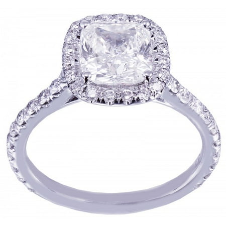 Art Deco Diamond Engagement Ring - Gia H-Si1 14k White Gold Cushion Cut Diamond Engagement Ring Halo Art Deco Prong 2.00ctw