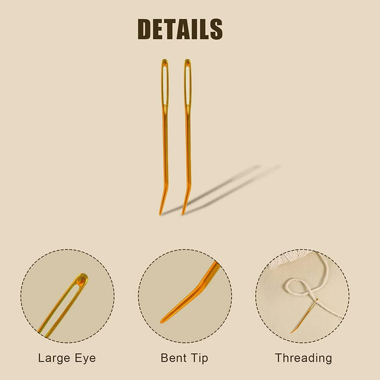 Wirlsweal 2pcs Darning Needles Large Eye Aluminum Wool Sweater Sewing Knitting Crocheting Blunt Needles for Clothes, Gold