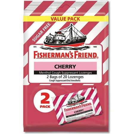 Fisherman's Friend Cough Drops Bag, Cough Suppressant Lozenges Sugar Free Cherry Menthol 40 (Best Cough Suppressant Uk)