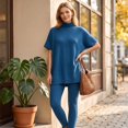 thumbnail image 7 of Szluipve 2 Piece Sets for Women 2 Piece Knit Loungewear Set Turtleneck Short Sleeve Oversized Tunic Top & Ribbed High Waist Leggings Casual Loose Fall Winter Outfit Suit Royal Blue S, 7 of 7