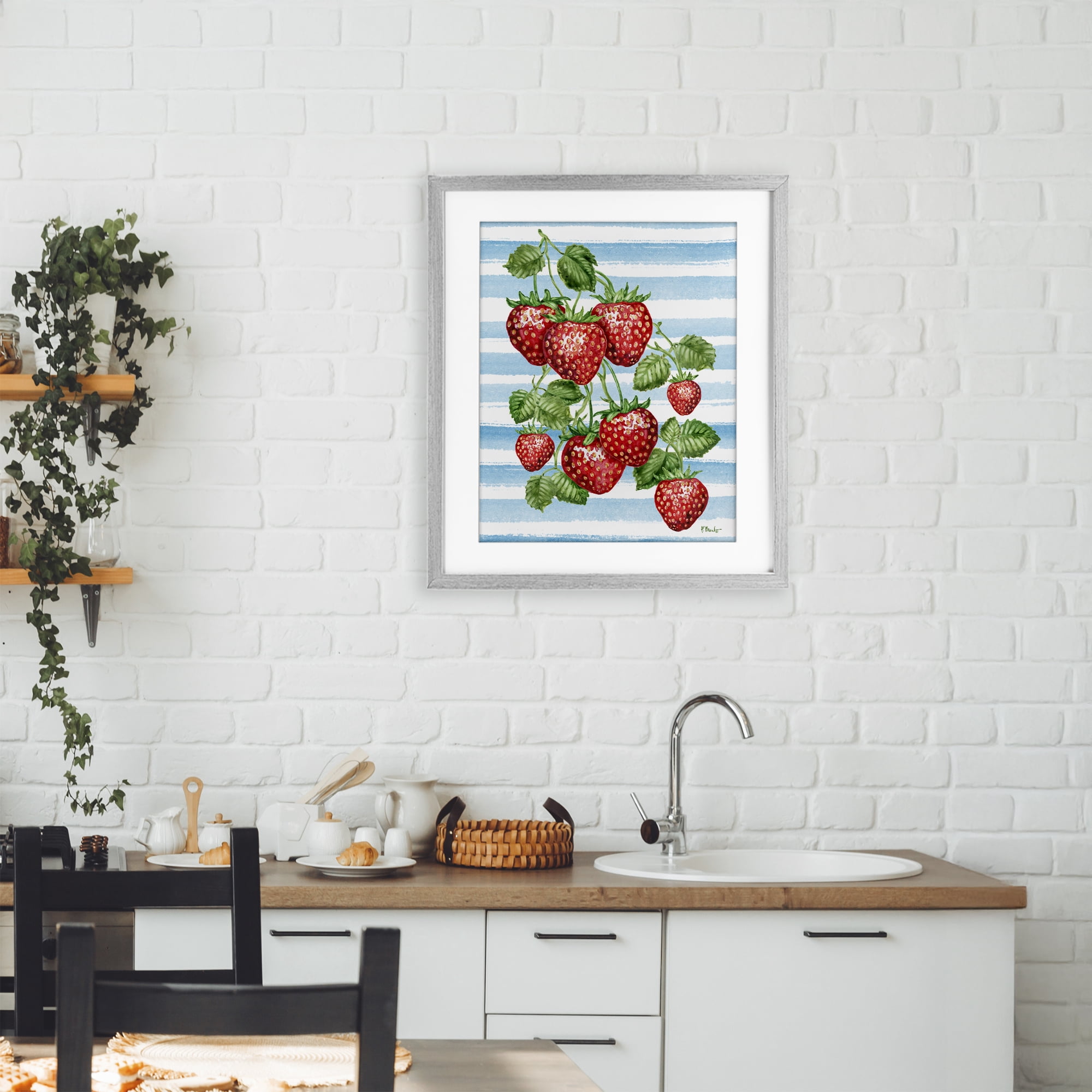 Stupell Industries Juicy Strawberry Vine Gray Framed Print Under Glass, design by Paul Brent