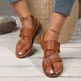 thumbnail image 2 of Xfvqtps Flat Sandals for Women Slingback Adjustable Buckle Strap Toe Ring Cross Straps Solid Color Non Slip Beach Roman Sandals Brown, 2 of 9