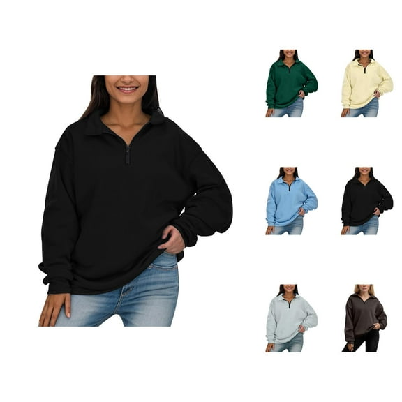 Womens Business Casual Tops Women's Solid Sweatshirt Womens Oversized Half Zip Pullover Long Sleeve Sweatshirt Quarter Zip Hoodie Sweater Teen Girls Fall Blouse Clothes