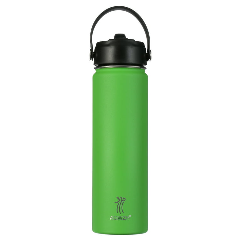 Aqwzh 20 oz Green Stainless Steel Water Bottle with Wide Mouth, Straw, and Lid, Size: 3.9 inch x 3.9 inch x 11 inch