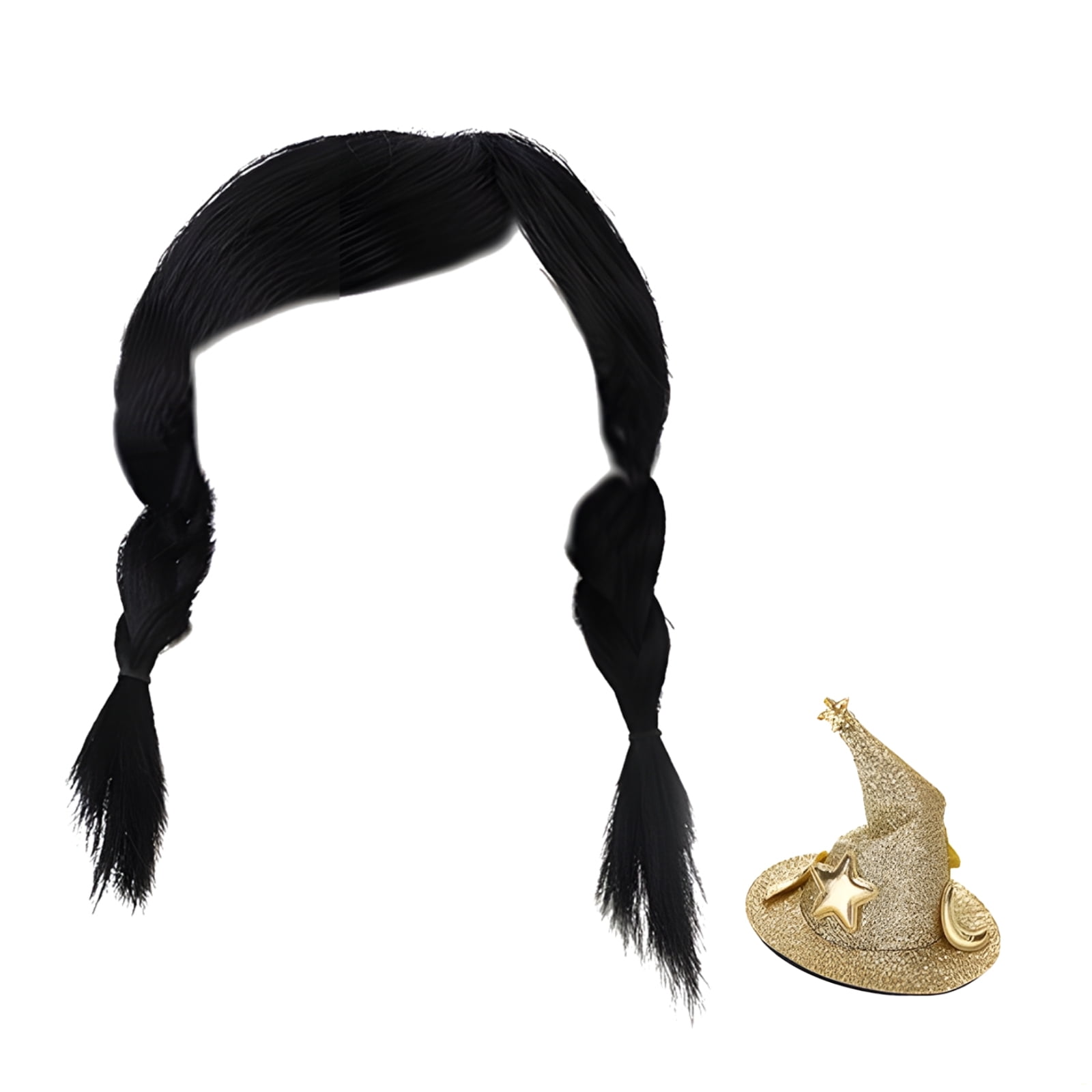 2 Pcs Dog Wig Golden Wizard Hat Set Double Ponytail Festive Halloween Costume Adjustable Pet Wigs Comfortable Party Photo Props for Small to Medium Breeds