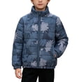 thumbnail image 2 of Spazoro Boys Padded Quilted Jacket with Pockets, Stand Collar Leaf Print Regular Fit Full Zip Elastic Cuffs Winter Outerwear Coat for Kids Navy Size 12-13, 2 of 9
