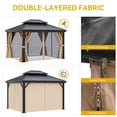 thumbnail image 3 of Dextrus 10x12ft Hardtop Gazebo with Nettings and Curtains, Heavy Duty Galvanized Steel Outdoor Vertical Stripes Roof for Patio, Backyard, Deck, Lawns, Brown, 3 of 9