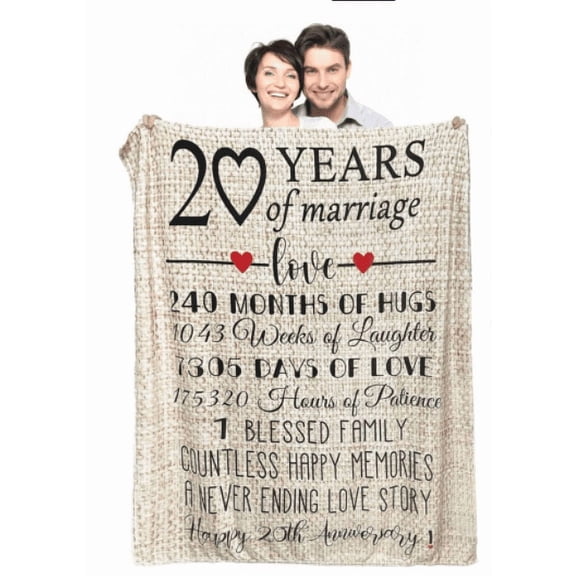 20th Wedding Anniversary Blanket Gift for Couple Wife Husband Her Him 20 Year Marriage,Christmas Valentines Day Gifts for Wife Romantic Throw Blankets