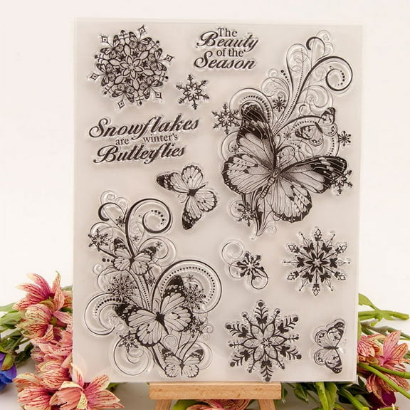 Ouginx Clear Stamps, Snowflake Butterfly Rubber Stamp for Scrapbooking and Card Making Supplies