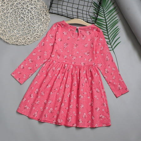

kpoplk Baby Dresses Toddler Kids Girls Floral Prints Long Sleeves Beach Dress Princess Clothes Girls Dresses(Hot Pink)
