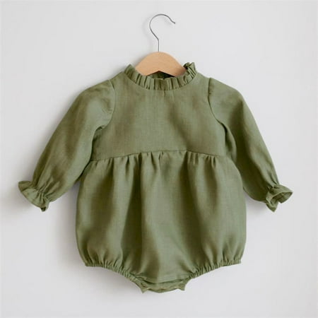 

DanceeMangoos Spring Fall Newborn Infant Romper Baby Girl Long Sleeve Cotton Linen Bodysuit Jumpsuit Baby Clothing for 3-24Months