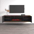 thumbnail image 6 of Goldie BL-EF Floating Fireplace TV Stand for TVs up to 75", Modern High Gloss 65" Entertainment Center, Wall Mounted Electric Fireplace TV Media Console with Storage Cabinets, 6 of 8
