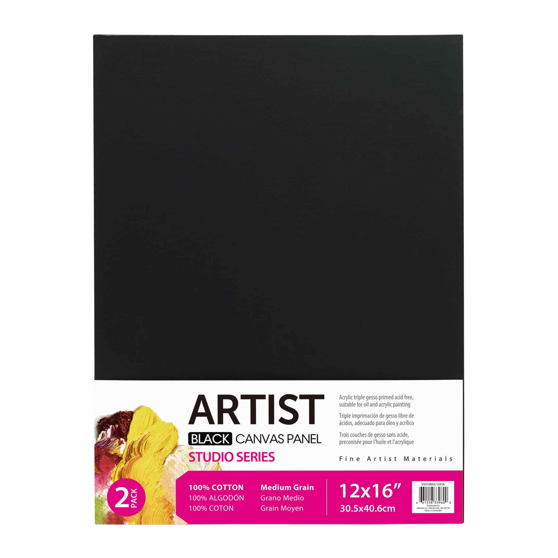 Studio Canvas Panel, 100% Cotton Acid Free Black Canvas, 12