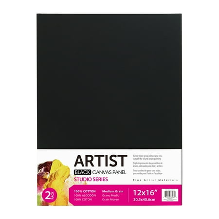 Studio Canvas Panel, 100% Cotton Acid Free Black Canvas, 12"X16", 2 Pieces, Academic Canvas, Great Chioce for Beginners and Hobbyists of All Skill Levels.