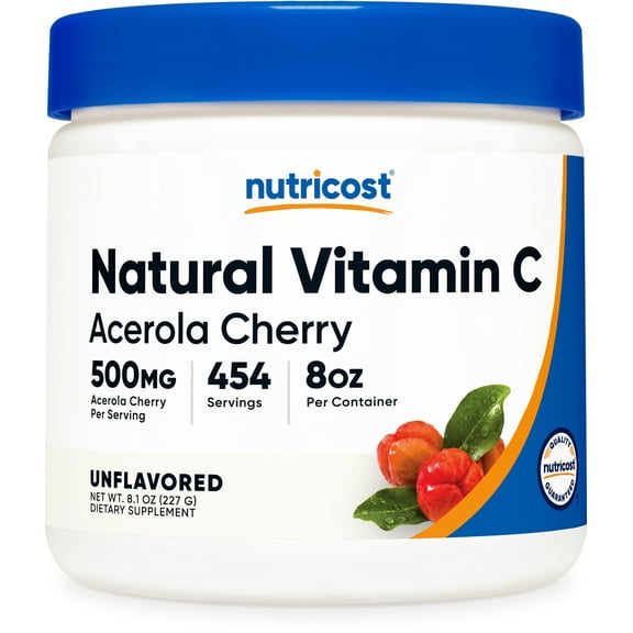 Nutricost Natural Vitamin C Powder (Acerola Cherry) (8oz) - Gluten-Free, Non-GMO