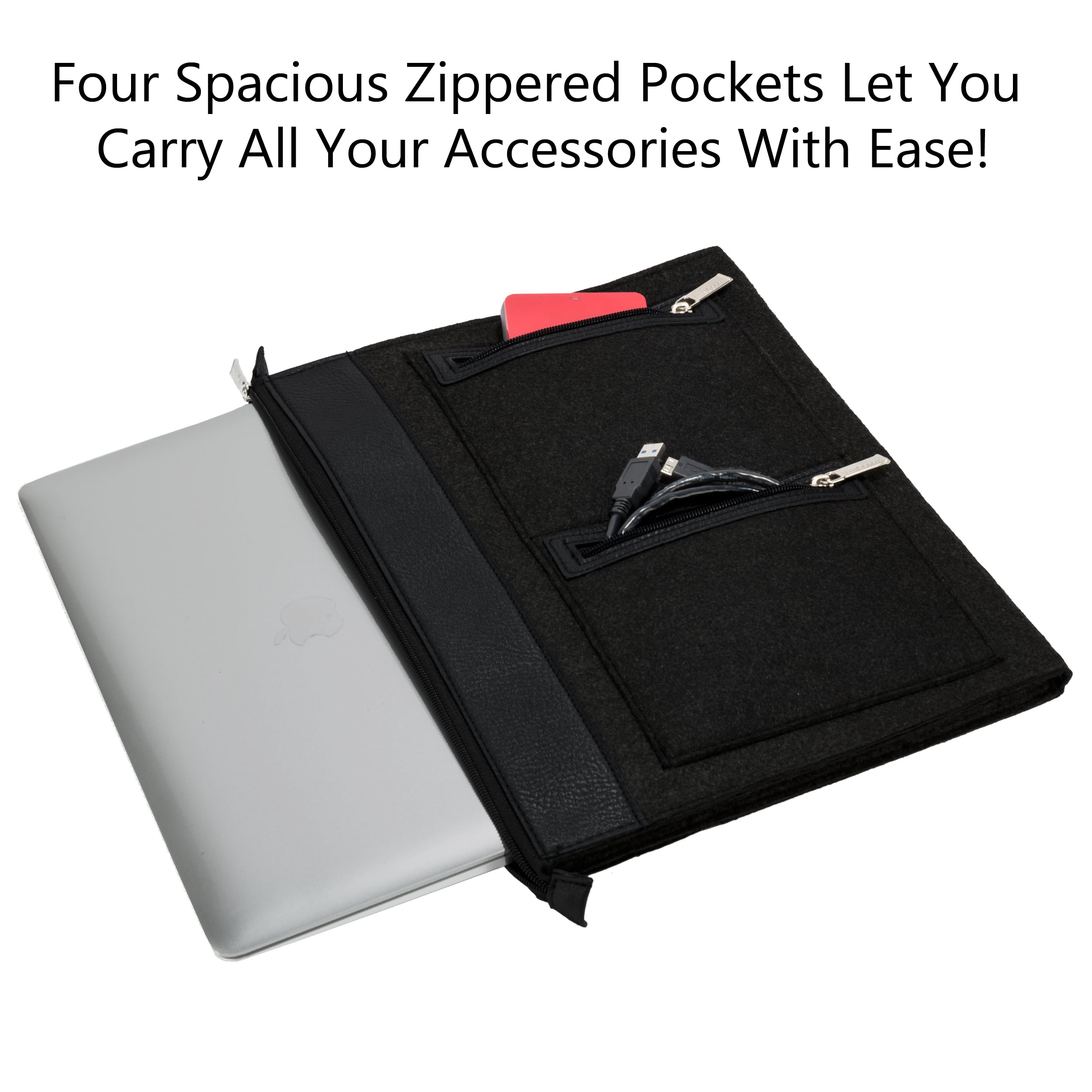 14 Inch Woolen Felt Protective Weather-Resistant Laptop Bag Sleeve For Apple Macbook Air / Pro 13" 2018 With 4 Zippered Compartments For Chargers, Cables, And Accessories (Slate Gray)
