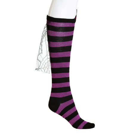 Wicked Witch Socks Womens Knee High Striped Purple and Black Halloween Costume