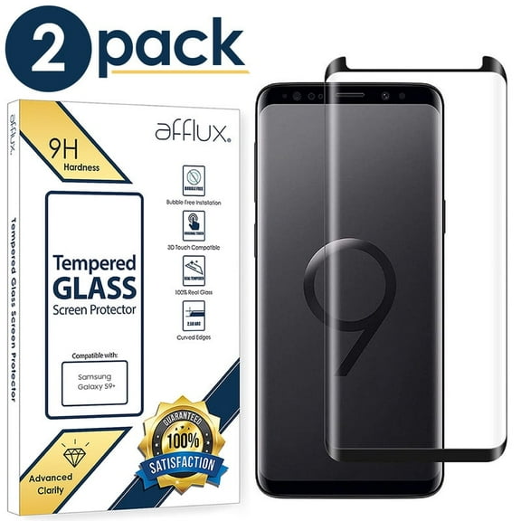 Freedomtech Full Cover Tempered Glass Screen Protector for Samsung Galaxy S9 Plus (2-Pack, Black)