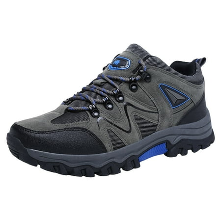 Sopiago Mens Waterproof Hiking Leather Mesh Shoes Low Top Hiking Shoes for Outdoor Trailing Trekking Camping Walking Grey 8