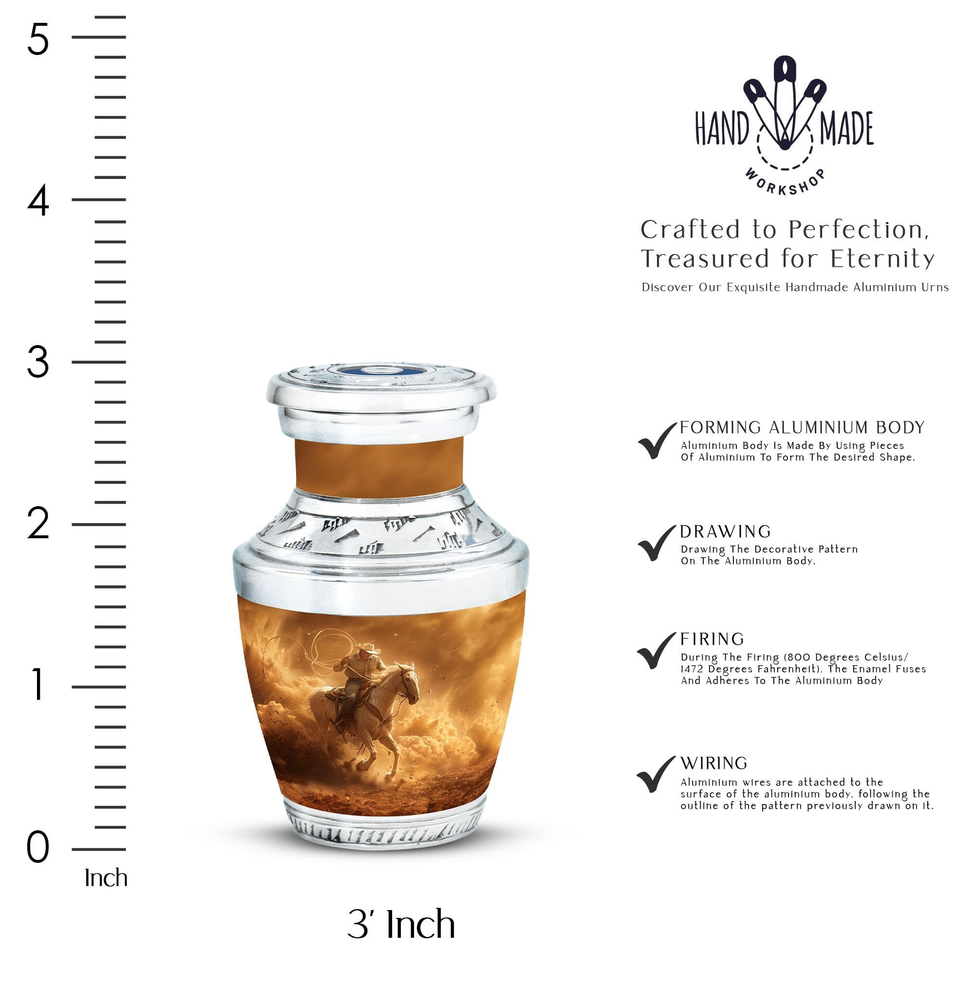 SUBSH Cowboy Urn - Keepsake Urns for Human Ashes - Ash Holders for Human Ashes - Urn for Ashes Adult Male - Ashes Holder (3 inch Pack of 4)