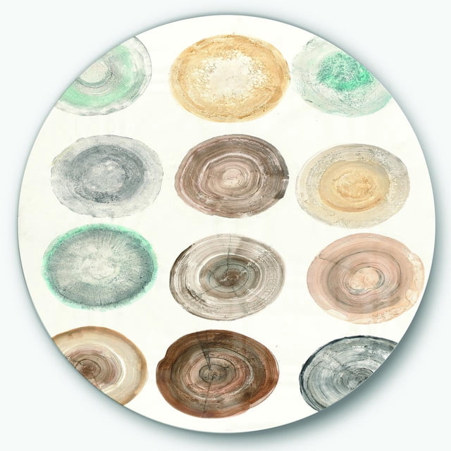 Designart 'Geometric Cream Circles ' Geometric Metal Circle Wall Art