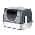 thumbnail image 3 of Galaxy Enclosed Gray Cat Litter Box, Flip-Top Odor Prevention Cat Toilet with Stainless Steel Tray, Splash-Proof Hooded Litter Box with Litter Mat & Scoop for Household Pets, 3 of 5