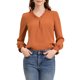 thumbnail image 5 of Blusa de manga larga de cuello en V y dobladillo redondeado INSPIRE CHIC para mujer, tamaño XS, color naranja, 5 of 6