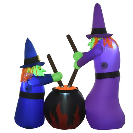 HomCom Witches Around A Black Cauldron Tall Outdoor Lighted Airblown Halloween Yard Inflatable  6