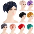 thumbnail image 3 of Odeerbi Turban HeadwrapsWomen Solid Floral India Muslim Ruffle Chemo Hat Headband Head Wraps Turbans Beanie Cap Headwraps Pink, 3 of 3