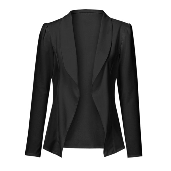Vedolay Women's Suit Jackets Womens Solid Color Open Front Office Long Sleeve Blazers Jacket with Pockets,Black XL