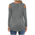 thumbnail image 3 of Yuyuzo Women Long Sleeve Tops Cold Shoulder V Neck Shirts Solid Color Loose Basic Tees Top, 3 of 6