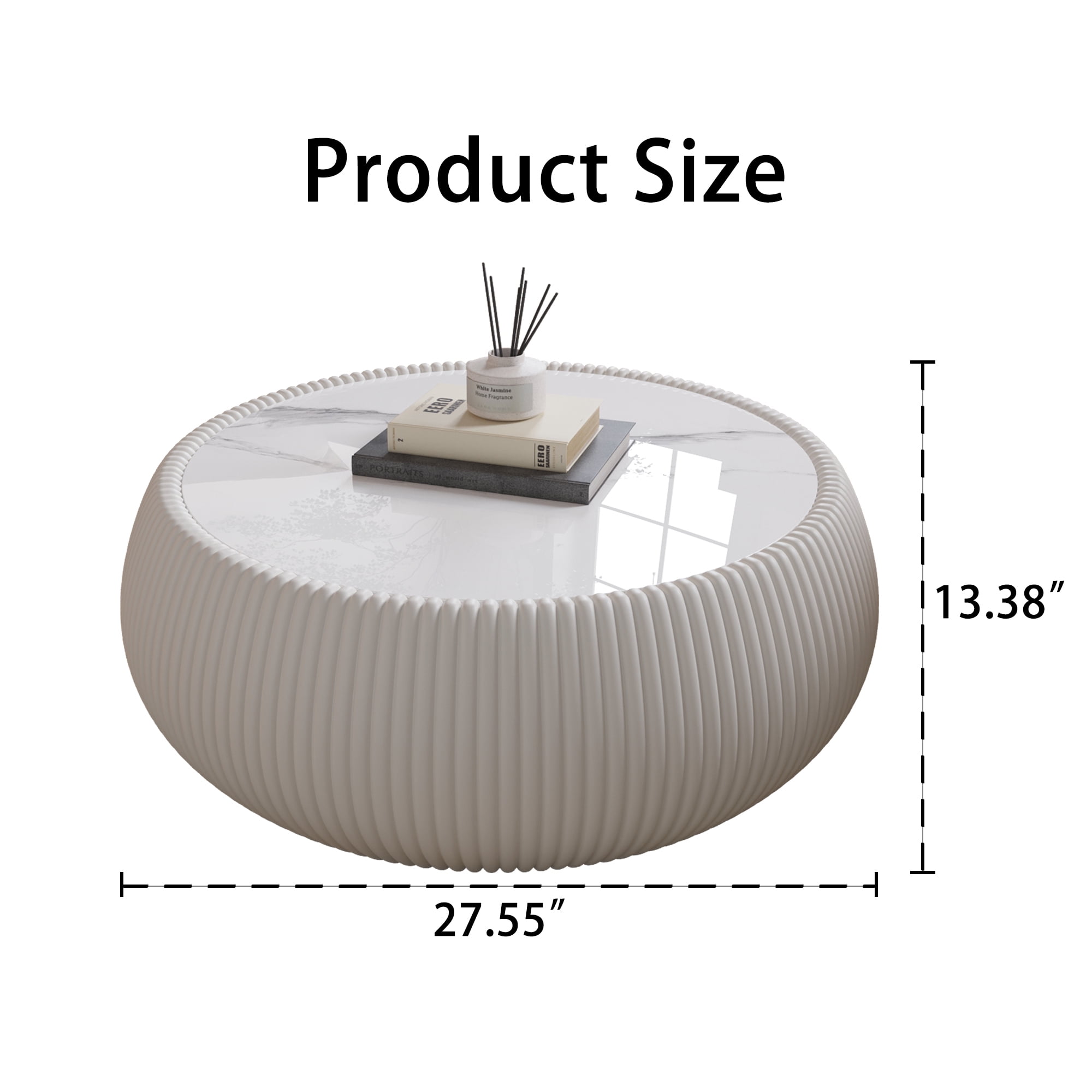 Leumius Round Coffee Table,Cylinder Shape Leather Coffee Modern Sofa Table for Living Room, Bedroom and Outdoor Home Decor White