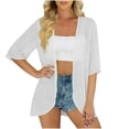 thumbnail image 4 of Lpmadey Women's Sheer Chiffon Kimono Cardigan, 3/4 Sleeve Open Front Beach Cover Up, Lightweight Summer Vacation Shrug, S-XXL, 4 of 7