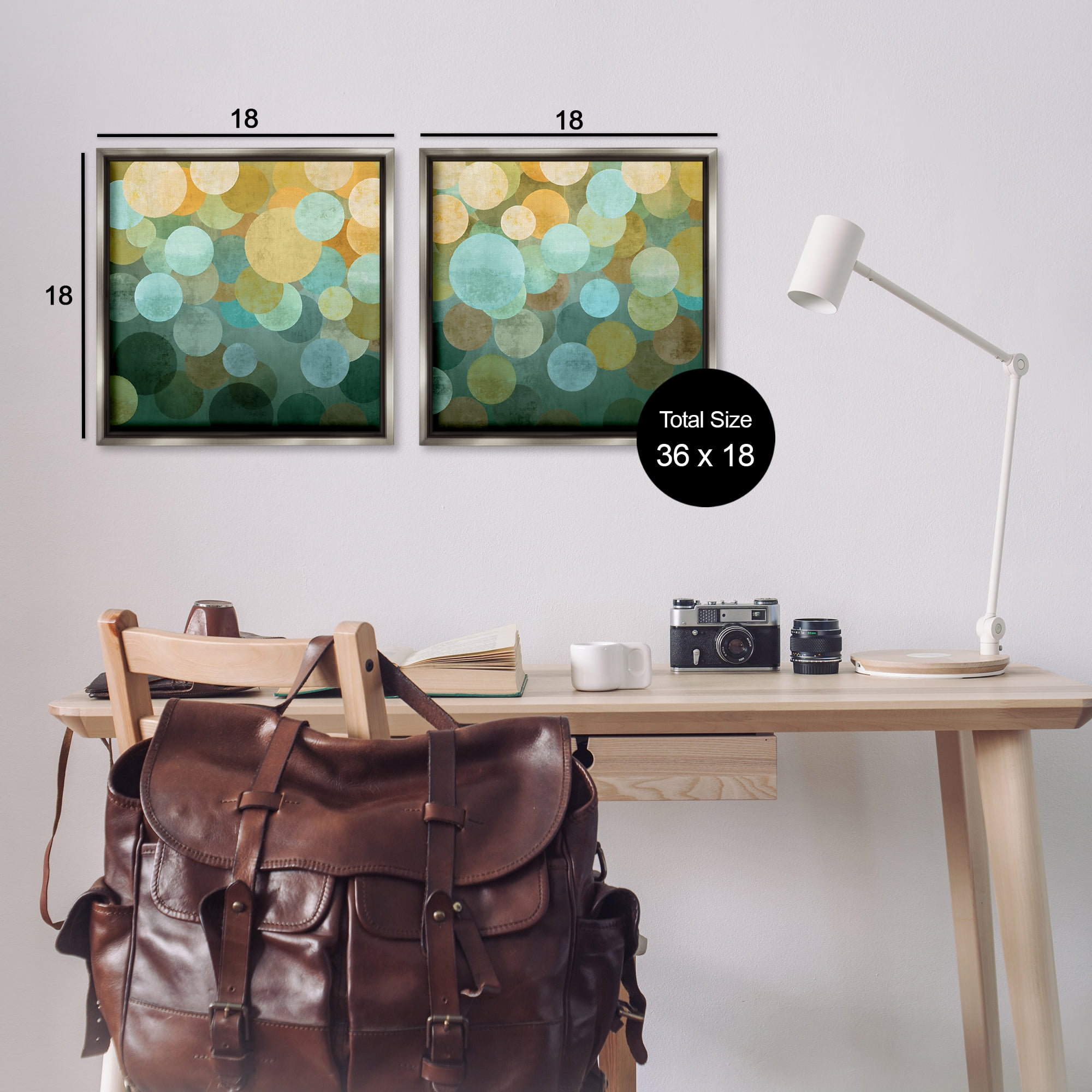 Stupell Industries Overlapping Circles Abstract Abstract Painting Gray Floater Framed Canvas Art Print Wall Art, 18 x 18, Set of 2