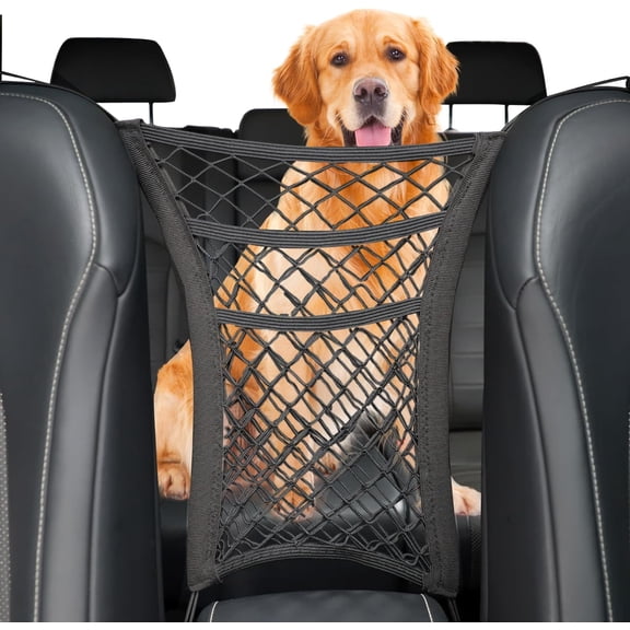 3 Layer Car Net Pocket Handbag Holder, Between Seat Back Storage, Elastic Mesh Trunk Bag for Inside, Accessories Interior, Barrier of Backseat Kids Dogs or Pets 2 PACK