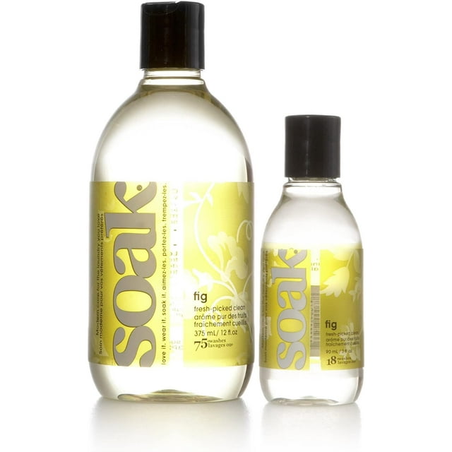 Soak Laundry Soap Duo Pack | 12 oz + 3oz Bottles | No Rinse, Plant Derived Hand Wash Detergent (Fig)